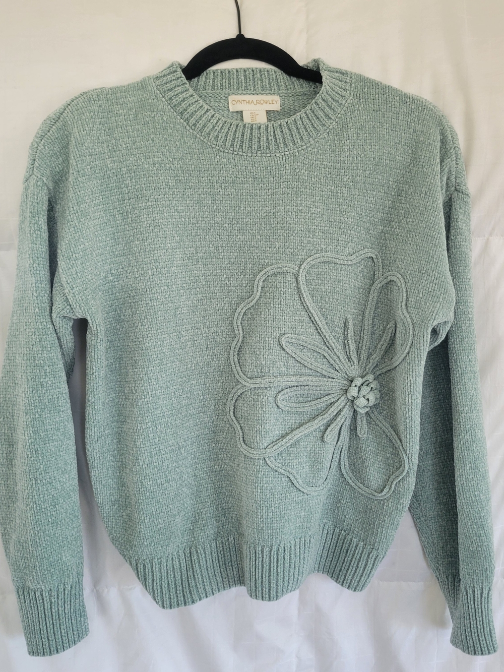 Cynthia Rowley Mint Green Floral Applique Sweater